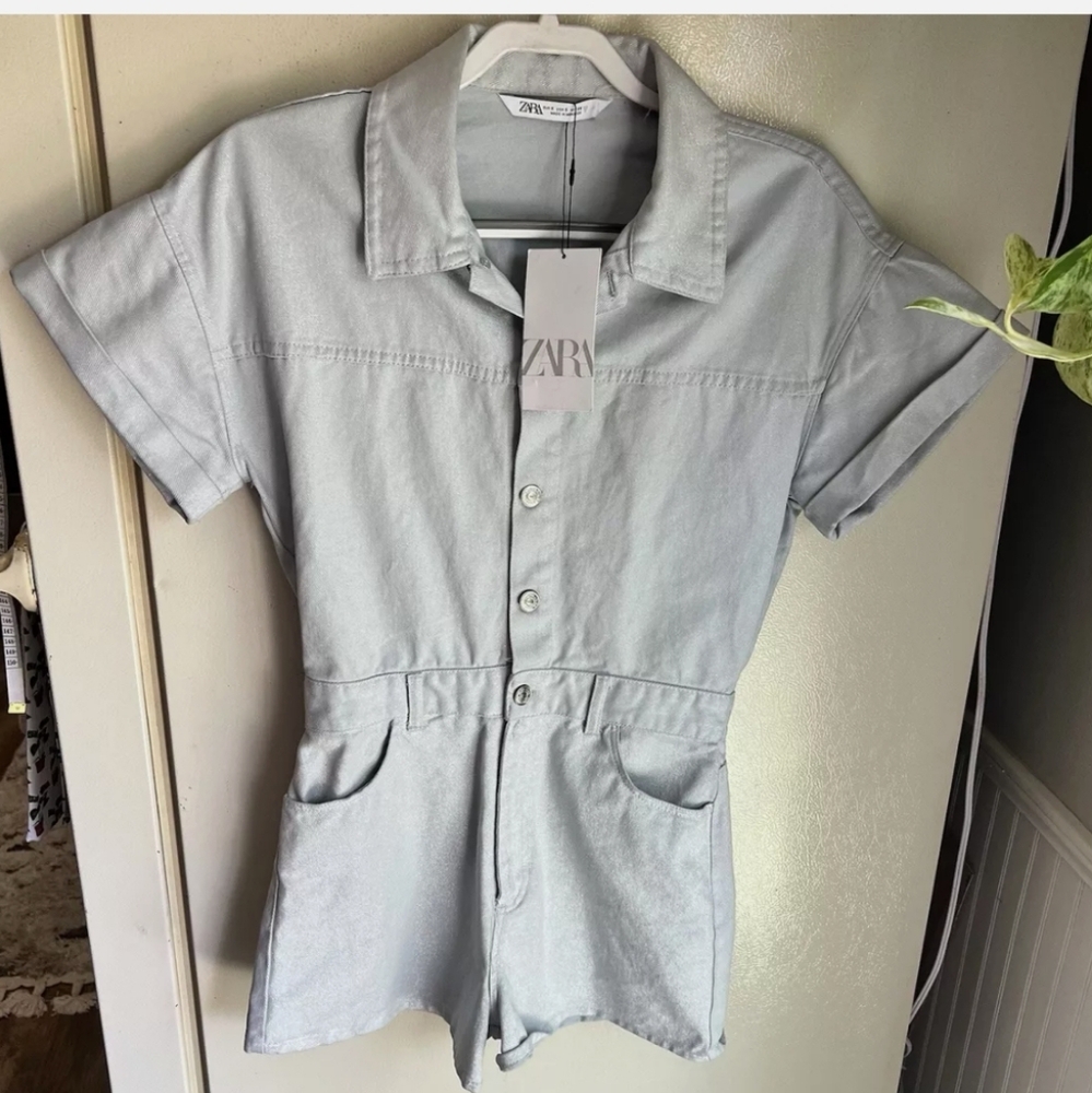 NWOT Zara Denim Shimmer Romper Size XS - Picture 6 of 8